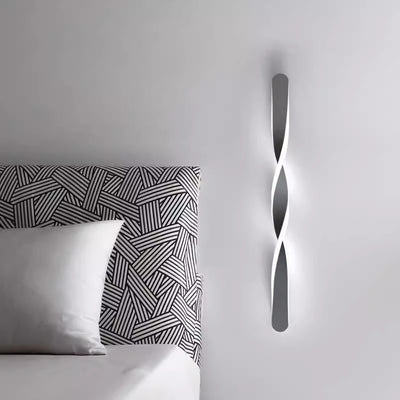 Modern Minimalist Spiral Twist Long Iron Aluminum LED Wall Sconce Lamp For Bedroom