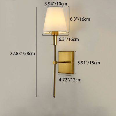 Modern Minimalist Round Cylinder Trapezoid Fabric Shade Square Iron Base 1-Light Wall Sconce Lamp For Living Room