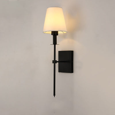 Modern Minimalist Round Cylinder Trapezoid Fabric Shade Square Iron Base 1-Light Wall Sconce Lamp For Living Room