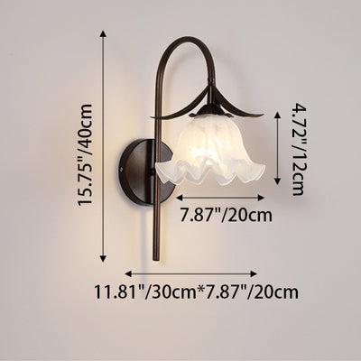 Modern Minimalist Curved Pole Bellflower Iron Frame Glass Shade 1-Light Wall Sconce Lamp For Living Room