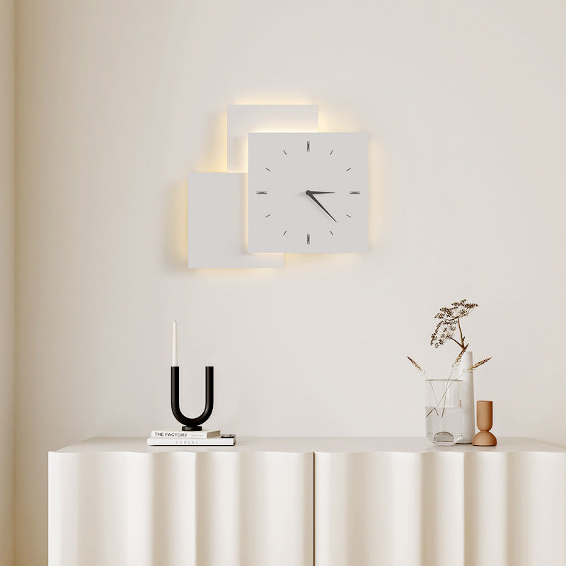 Modern Minimalist Square Round Star Clock Iron LED Wall Sconce Lamp For Living Room