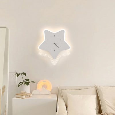 Modern Minimalist Square Round Star Clock Iron LED Wall Sconce Lamp For Living Room