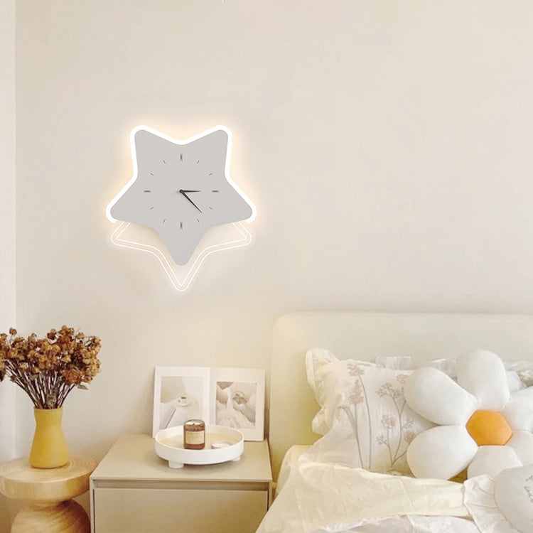 Modern Minimalist Square Round Star Clock Iron LED Wall Sconce Lamp For Living Room