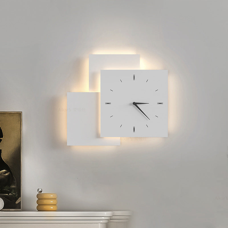 Modern Minimalist Square Round Star Clock Iron LED Wall Sconce Lamp For Living Room