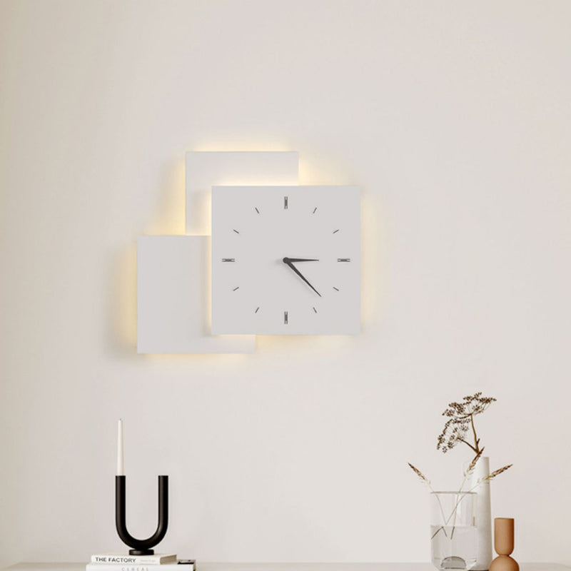 Modern Minimalist Square Round Star Clock Iron LED Wall Sconce Lamp For Living Room