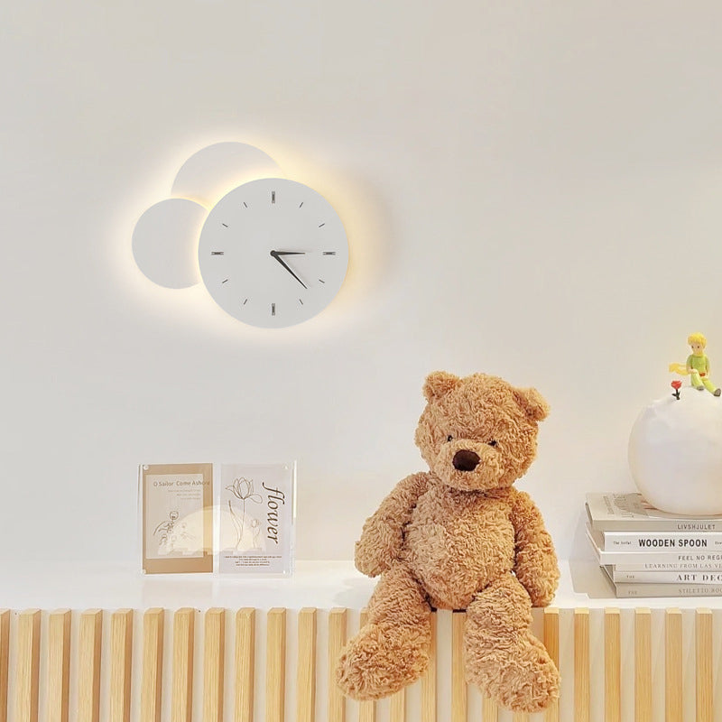 Modern Minimalist Square Round Star Clock Iron LED Wall Sconce Lamp For Living Room