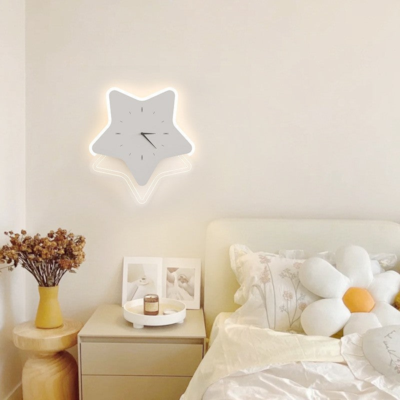 Modern Minimalist Square Round Star Clock Iron LED Wall Sconce Lamp For Living Room