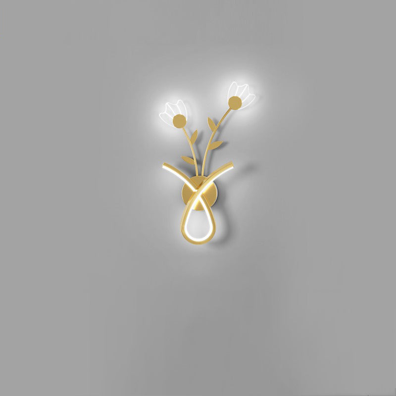 Modern Minimalist Line Flower Iron Frame Acrylic LED Wall Sconce Lamp For Bedroom