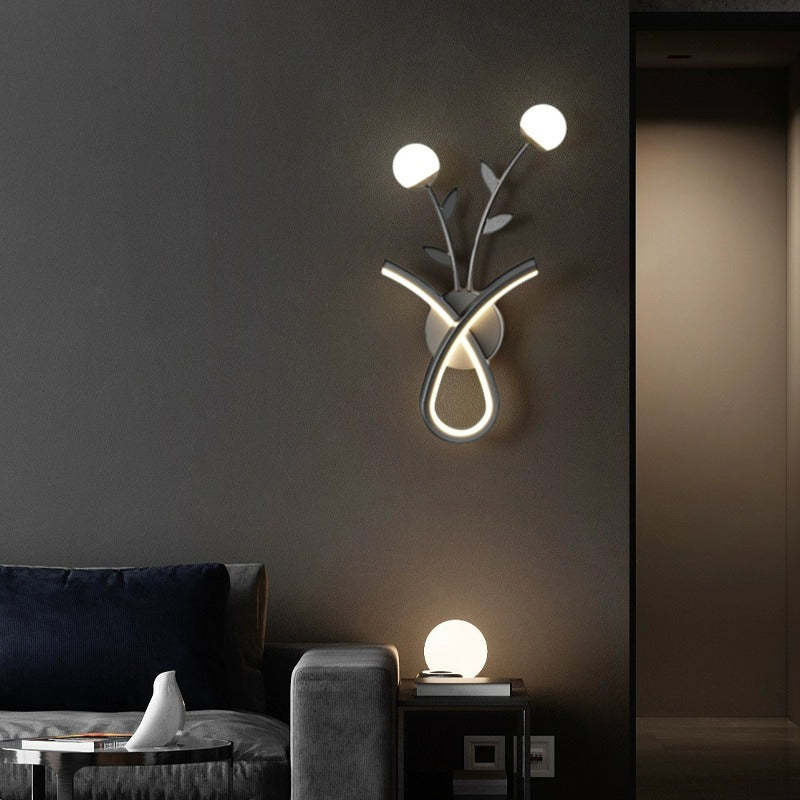 Modern Minimalist Line Flower Iron Frame Acrylic LED Wall Sconce Lamp For Bedroom