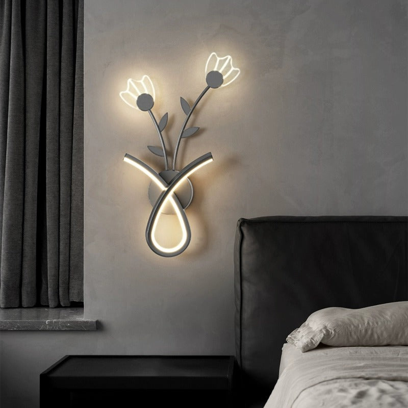 Modern Minimalist Line Flower Iron Frame Acrylic LED Wall Sconce Lamp For Bedroom