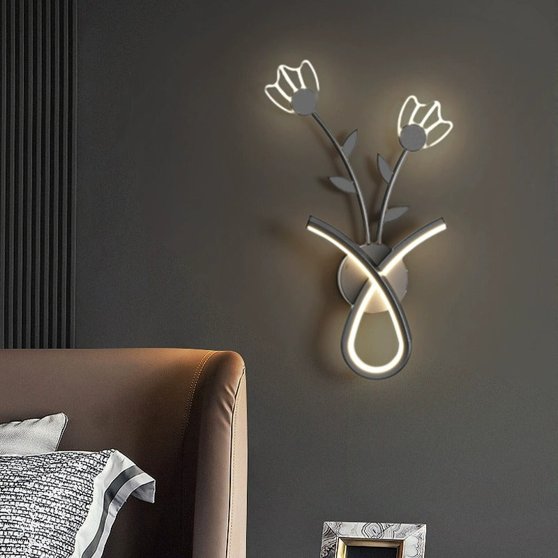 Modern Minimalist Line Flower Iron Frame Acrylic LED Wall Sconce Lamp For Bedroom