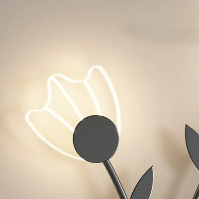 Modern Minimalist Line Flower Iron Frame Acrylic LED Wall Sconce Lamp For Bedroom