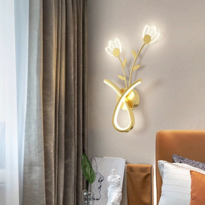 Modern Minimalist Line Flower Iron Frame Acrylic LED Wall Sconce Lamp For Bedroom