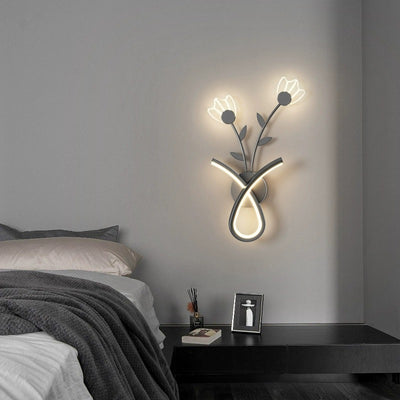 Modern Minimalist Line Flower Iron Frame Acrylic LED Wall Sconce Lamp For Bedroom