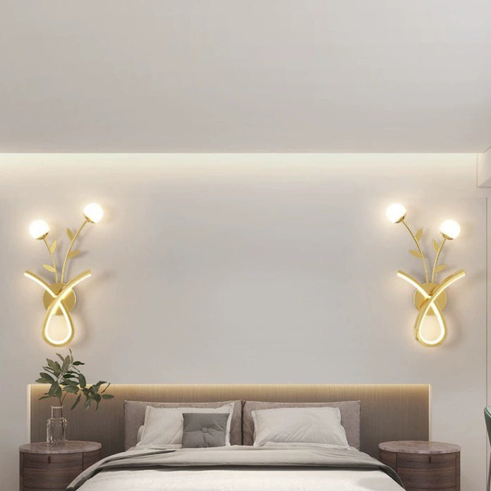 Modern Minimalist Line Flower Iron Frame Acrylic LED Wall Sconce Lamp For Bedroom