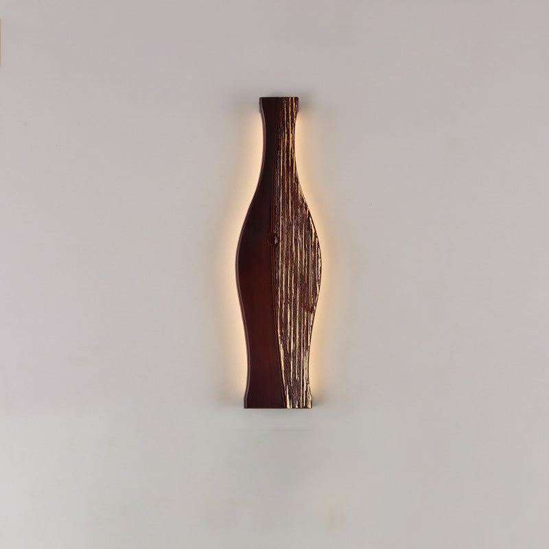 Traditional Japanese Vase Shape Wood Aluminum Silicone LED Wall Sconce Lamp For Living Room