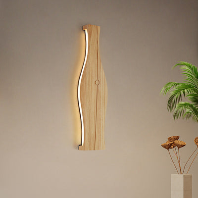 Traditional Japanese Vase Shape Wood Aluminum Silicone LED Wall Sconce Lamp For Living Room