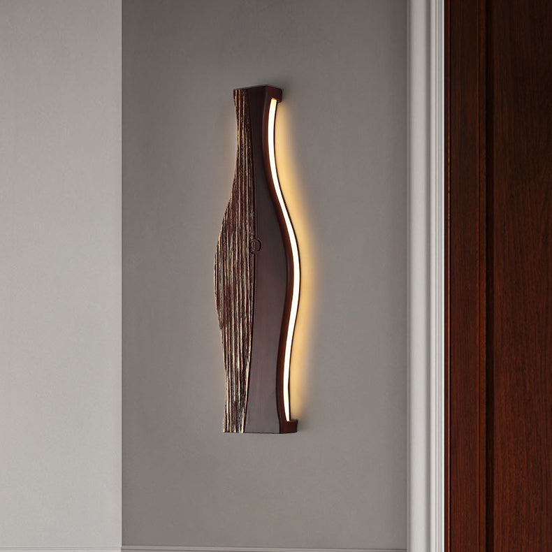 Traditional Japanese Vase Shape Wood Aluminum Silicone LED Wall Sconce Lamp For Living Room