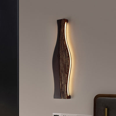 Traditional Japanese Vase Shape Wood Aluminum Silicone LED Wall Sconce Lamp For Living Room