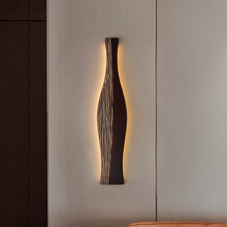 Traditional Japanese Vase Shape Wood Aluminum Silicone LED Wall Sconce Lamp For Living Room