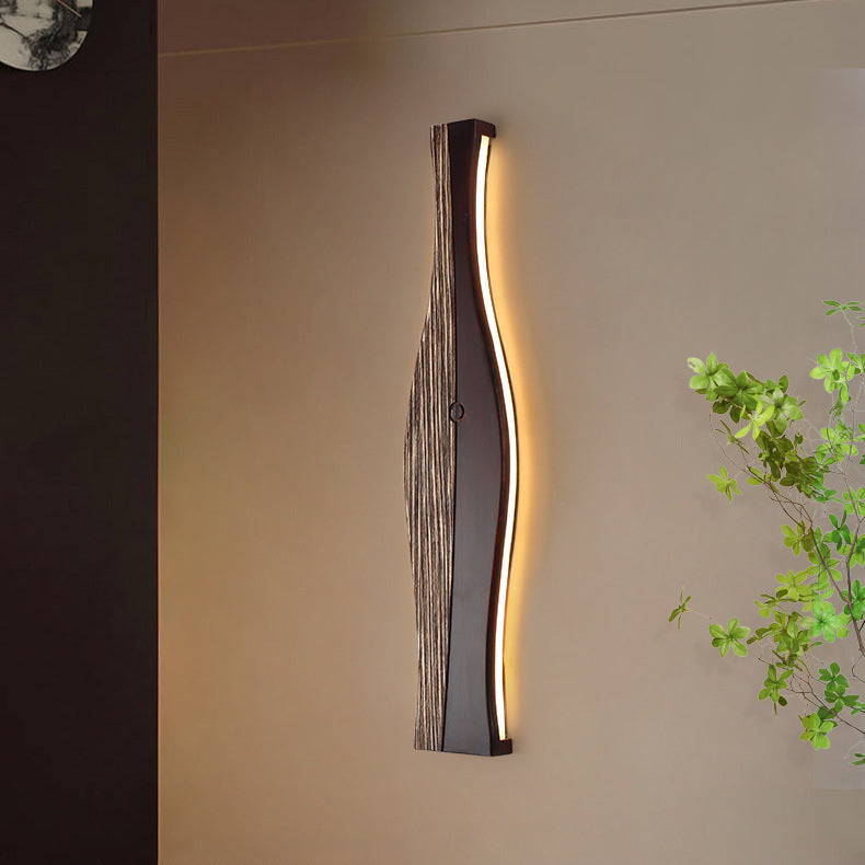 Traditional Japanese Vase Shape Wood Aluminum Silicone LED Wall Sconce Lamp For Living Room