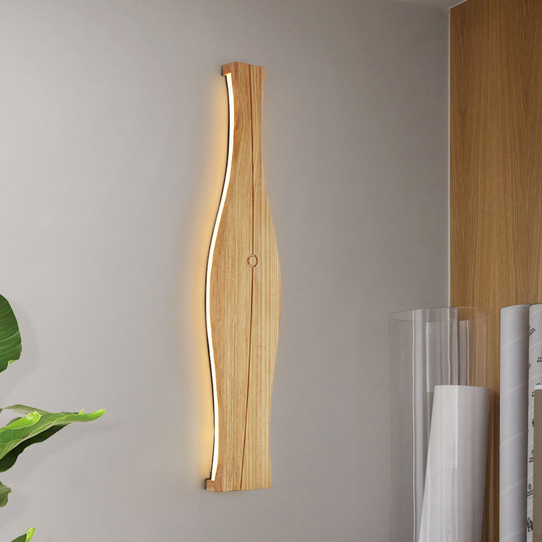 Traditional Japanese Vase Shape Wood Aluminum Silicone LED Wall Sconce Lamp For Living Room