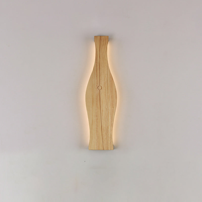 Traditional Japanese Vase Shape Wood Aluminum Silicone LED Wall Sconce Lamp For Living Room