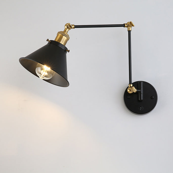 Contemporary Retro Retractable Long Pole Round Horn Shape Iron 1-Light Wall Sconce Lamp For Bedroom