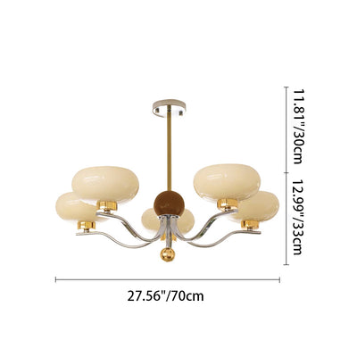 Traditional French Branch Curved Rod Oval Hardware Glass 3/5 Light Chandelier For Living Room