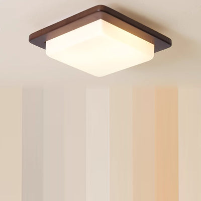 Traditional Chinese Square Solid Wood Acrylic Shade LED Flush Mount Ceiling Light For Bedroom