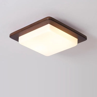 Traditional Chinese Square Solid Wood Acrylic Shade LED Flush Mount Ceiling Light For Bedroom