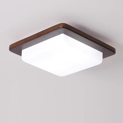 Traditional Chinese Square Solid Wood Acrylic Shade LED Flush Mount Ceiling Light For Bedroom