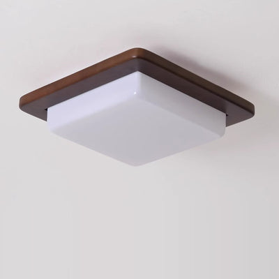 Traditional Chinese Square Solid Wood Acrylic Shade LED Flush Mount Ceiling Light For Bedroom