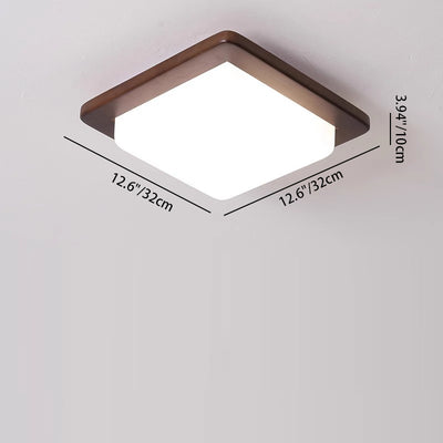 Traditional Chinese Square Solid Wood Acrylic Shade LED Flush Mount Ceiling Light For Bedroom