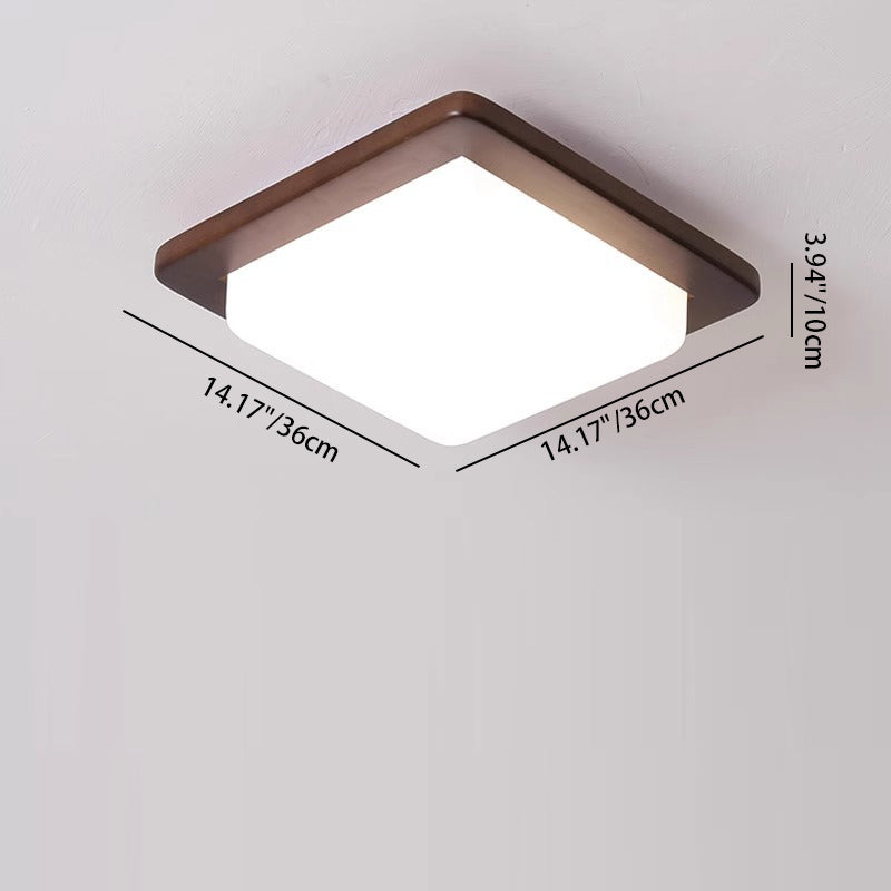 Traditional Chinese Square Solid Wood Acrylic Shade LED Flush Mount Ceiling Light For Bedroom