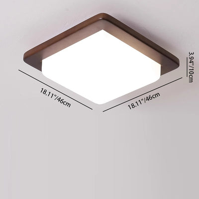 Traditional Chinese Square Solid Wood Acrylic Shade LED Flush Mount Ceiling Light For Bedroom