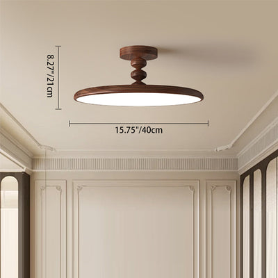 Contemporary Retro Round Iron PVC LED Semi-Flush Mount Ceiling Light For Bedroom