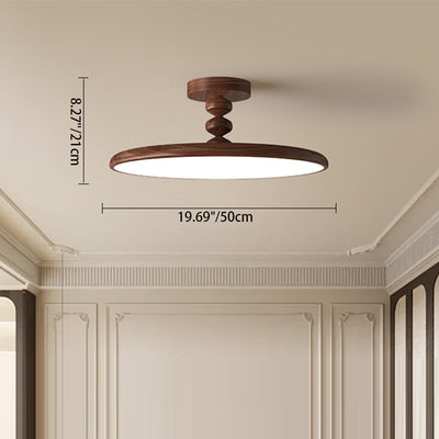 Contemporary Retro Round Iron PVC LED Semi-Flush Mount Ceiling Light For Bedroom