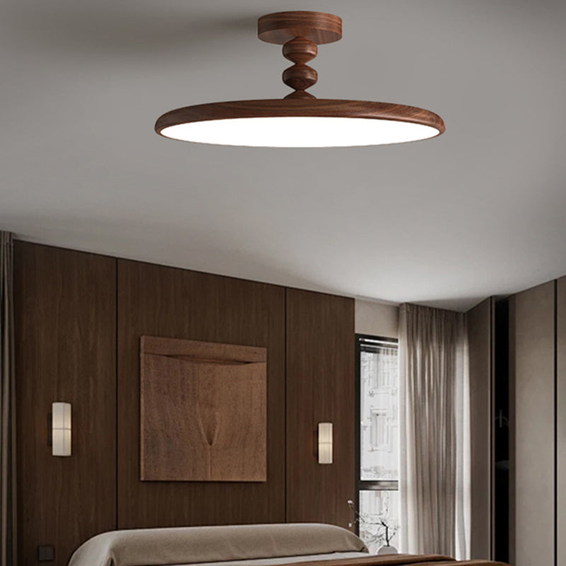 Contemporary Retro Round Iron PVC LED Semi-Flush Mount Ceiling Light For Bedroom