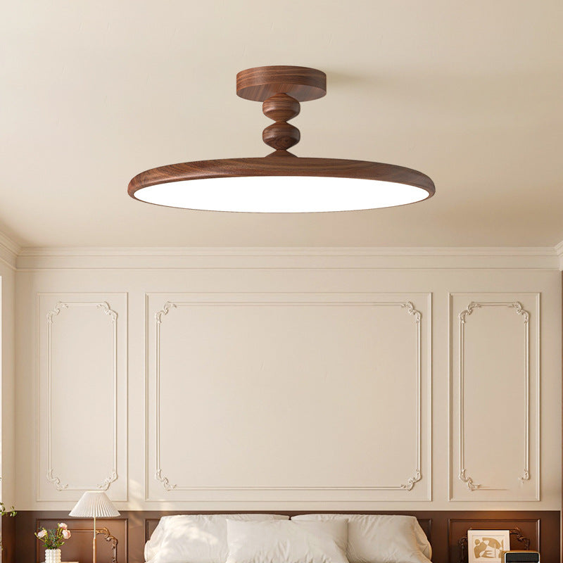 Contemporary Retro Round Iron PVC LED Semi-Flush Mount Ceiling Light For Bedroom