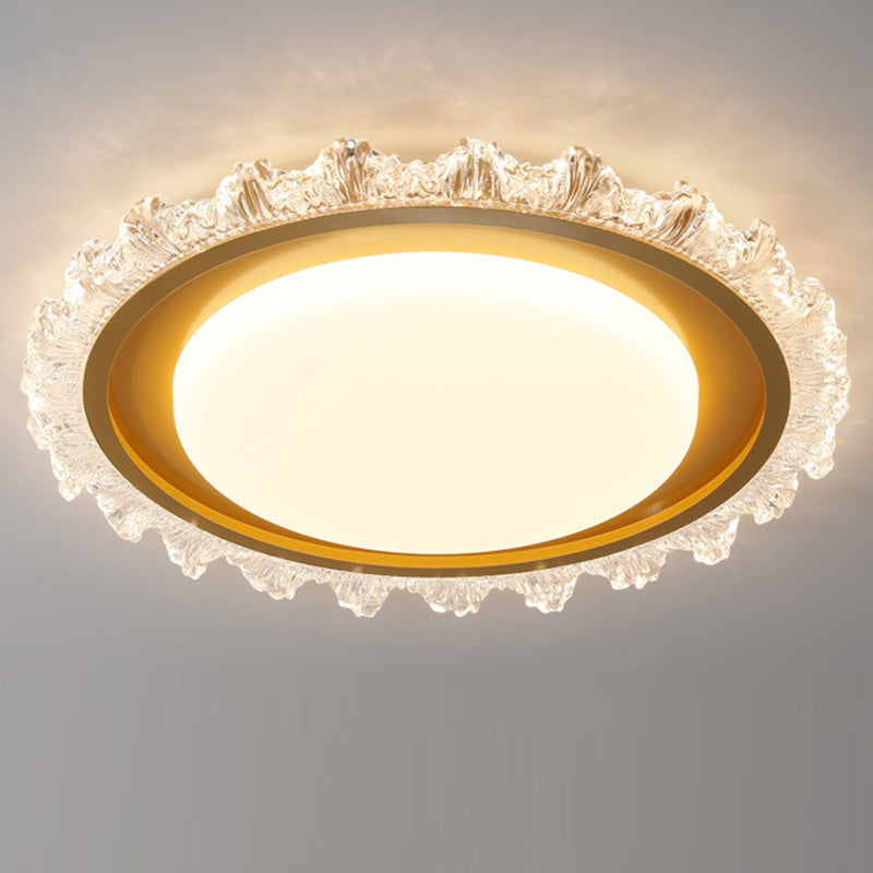 Modern Luxury Round Lace Iron Acrylic LED Flush Mount Ceiling Light For Bedroom