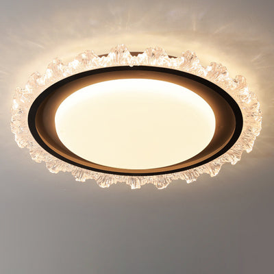 Modern Luxury Round Lace Iron Acrylic LED Flush Mount Ceiling Light For Bedroom