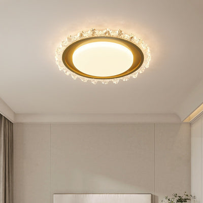 Modern Luxury Round Lace Iron Acrylic LED Flush Mount Ceiling Light For Bedroom