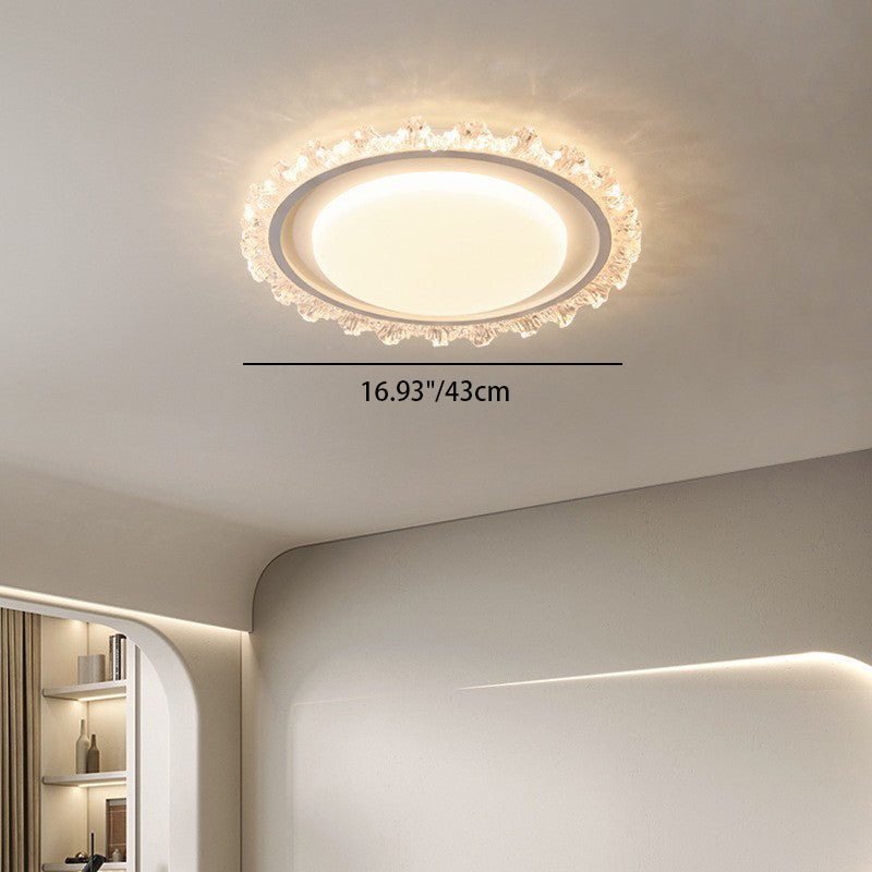 Modern Luxury Round Lace Iron Acrylic LED Flush Mount Ceiling Light For Bedroom