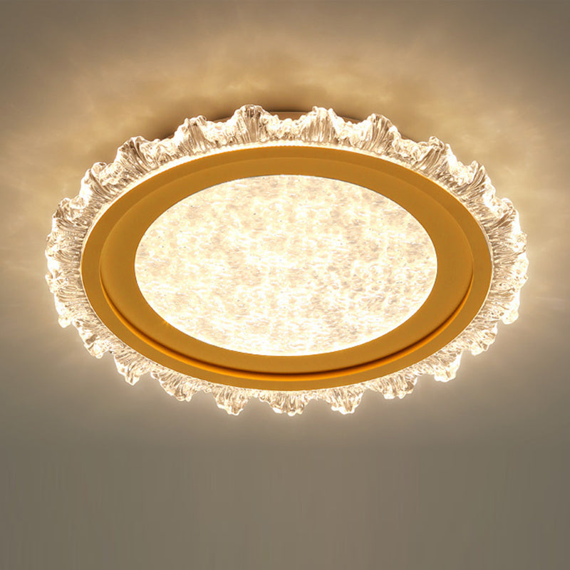 Modern Luxury Round Pattern Lace Iron Acrylic LED Flush Mount Ceiling Light For Living Room