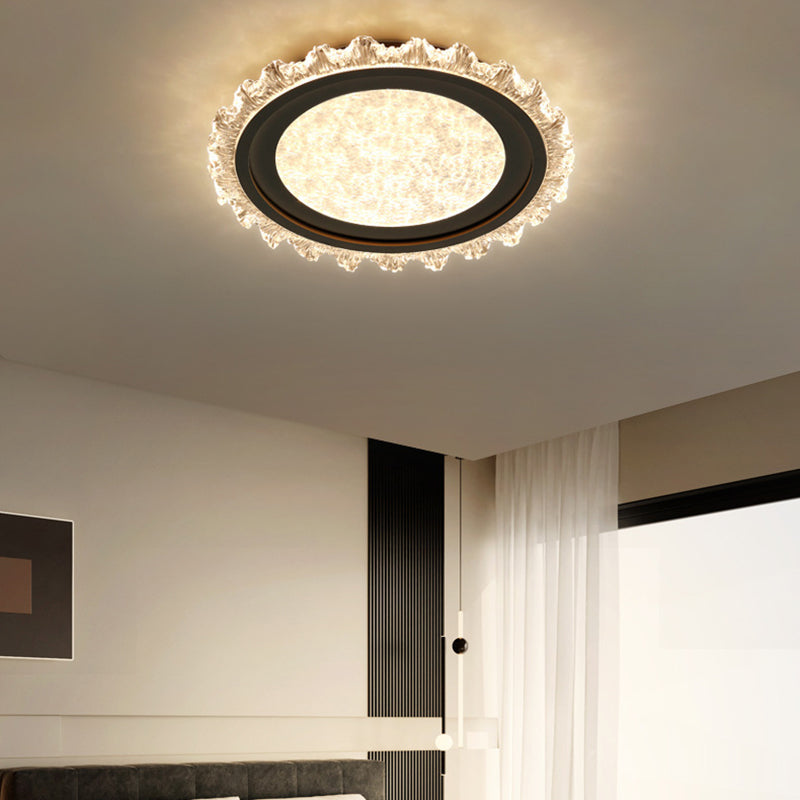 Modern Luxury Round Pattern Lace Iron Acrylic LED Flush Mount Ceiling Light For Living Room