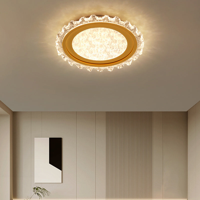 Modern Luxury Round Pattern Lace Iron Acrylic LED Flush Mount Ceiling Light For Living Room