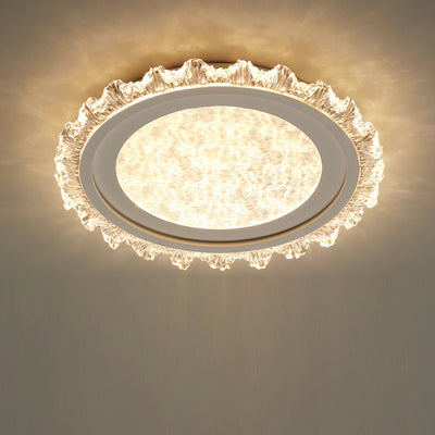 Modern Luxury Round Pattern Lace Iron Acrylic LED Flush Mount Ceiling Light For Living Room