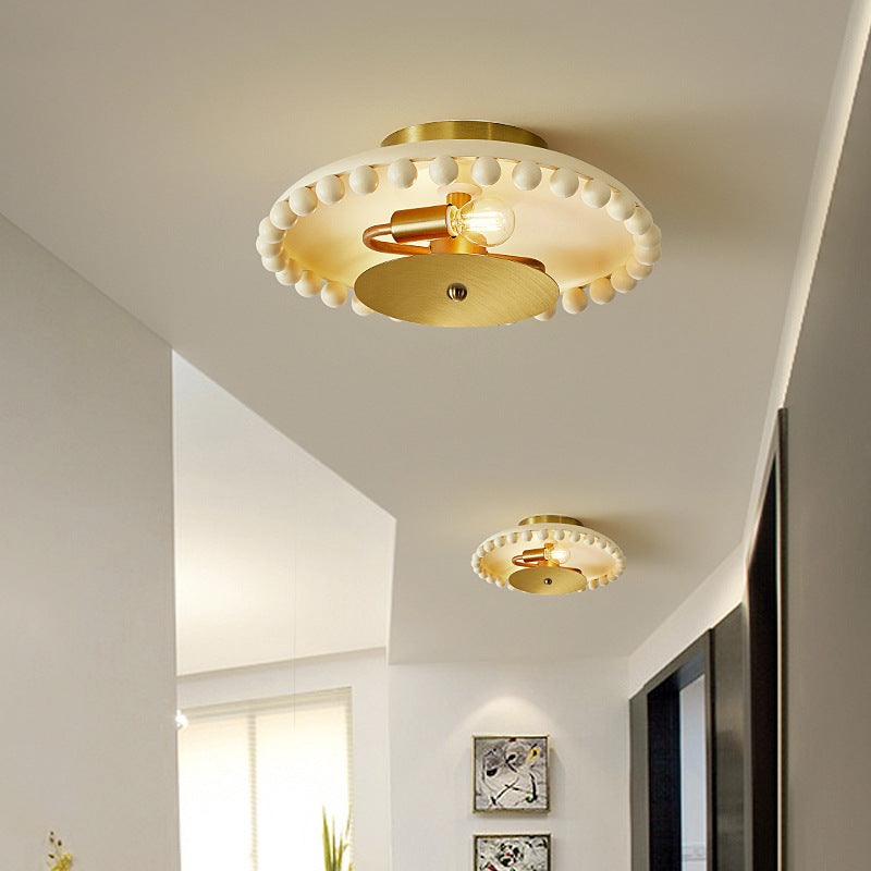 Contemporary Nordic Round Small Orb Resin Metal 2-Light Semi-Flush Mount Ceiling Light For Living Room