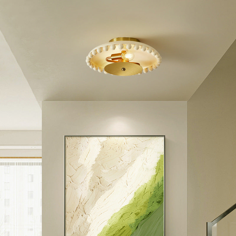 Contemporary Nordic Round Small Orb Resin Metal 2-Light Semi-Flush Mount Ceiling Light For Living Room